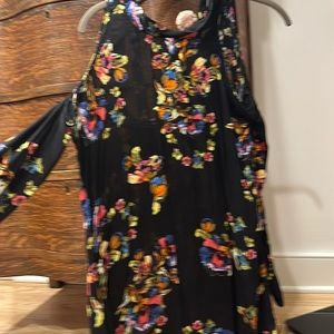 Free people colorful floral cold shoulder tie back tunic